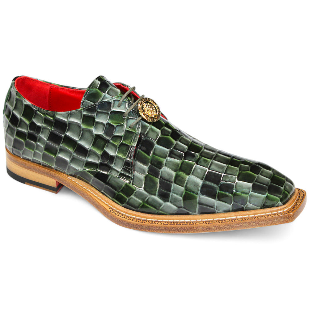 Emilio Franco Santo Patent Croco Print Shoes Green Combo