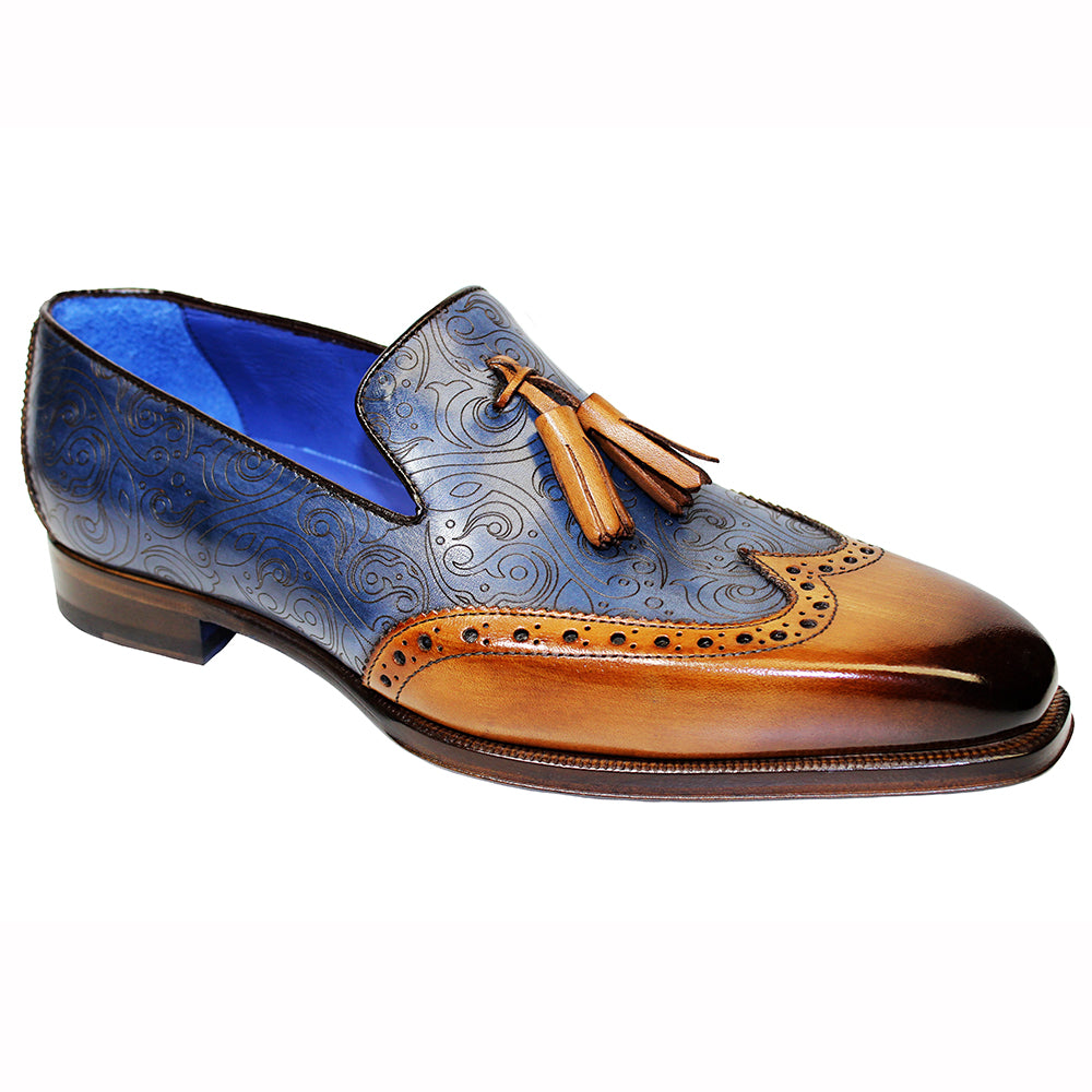 Emilio Franco Silvio Leather & Laser Print Shoes Cognac / Navy