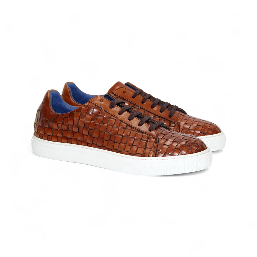 Emilio Franco Tropea Genuine Leather Weave Sneakers Cognac