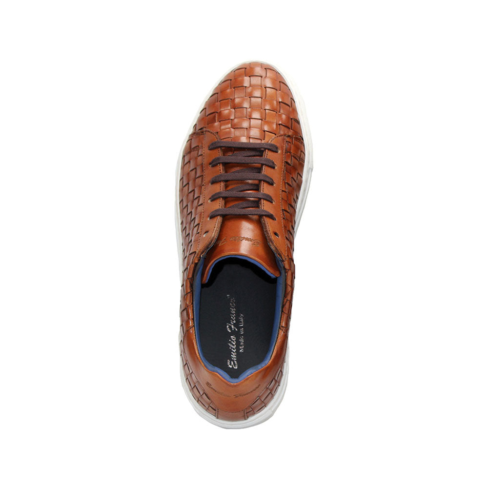 Emilio Franco Tropea Genuine Leather Weave Sneakers Cognac