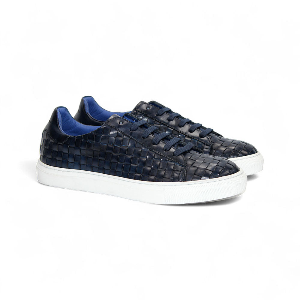 Emilio Franco Tropea Genuine Leather Weave Sneakers Navy