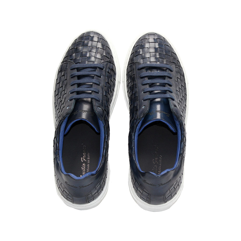 Emilio Franco Tropea Genuine Leather Weave Sneakers Navy