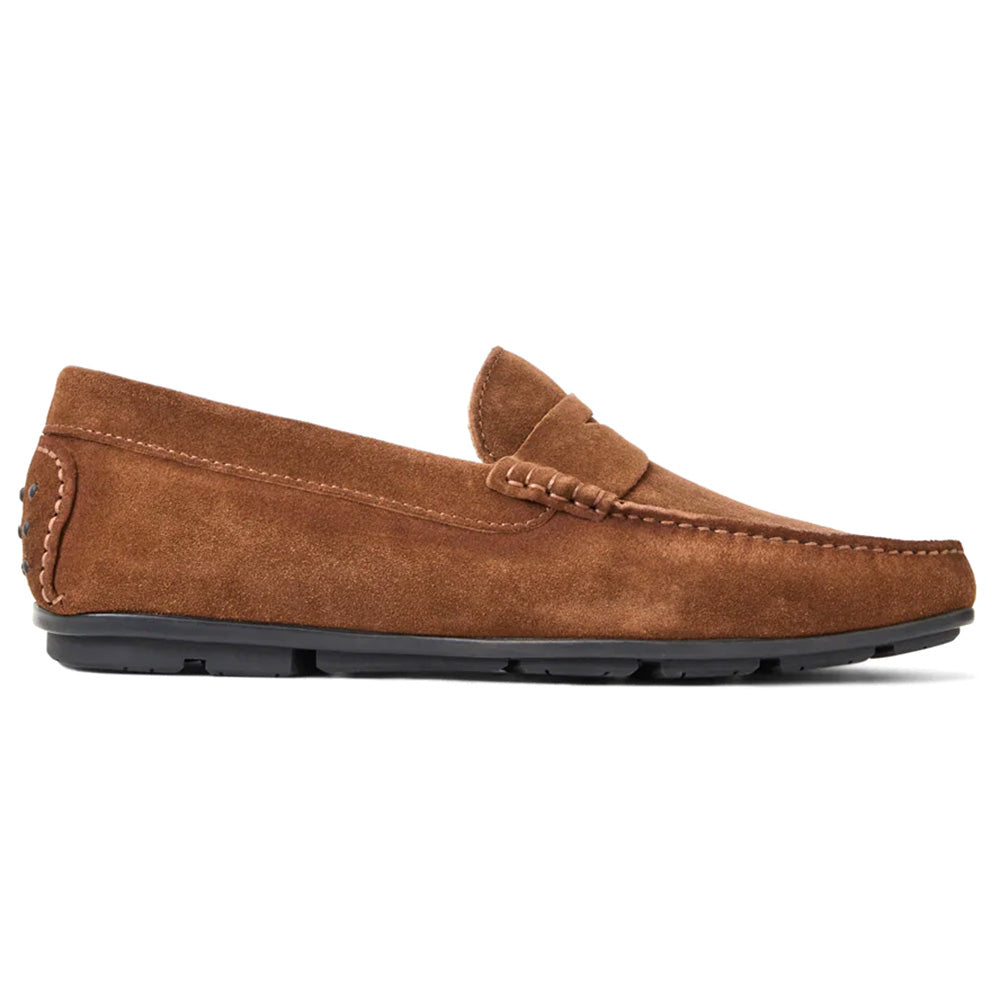 Aquatalia Enzo Suede Penny Driving Shoes Dark Brown