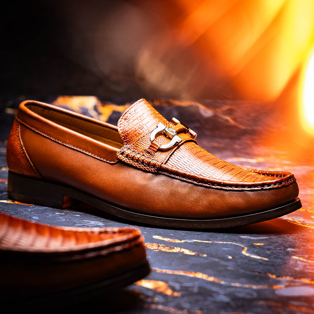 Marco Di Milano Enzo Lizard Bit Loafers Cognac