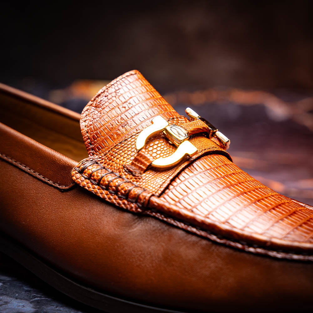 Marco Di Milano Enzo Lizard Bit Loafers Cognac