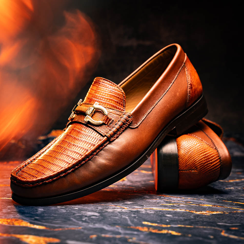 Marco Di Milano Enzo Lizard Bit Loafers Cognac