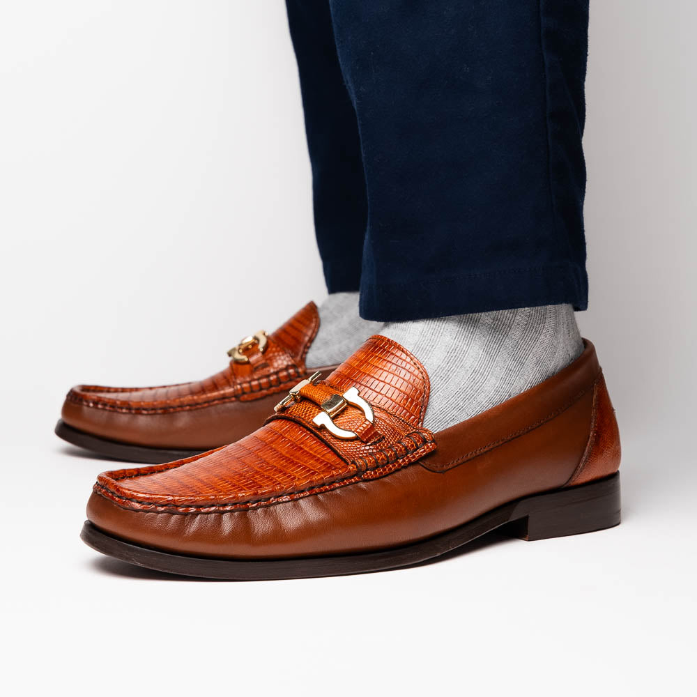 Marco Di Milano Enzo Lizard Bit Loafers Cognac