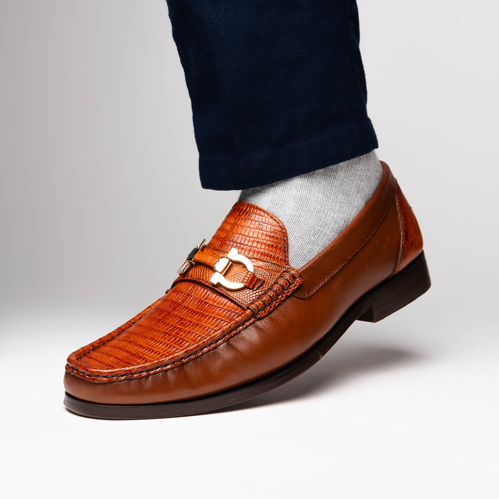 Marco Di Milano Enzo Lizard Bit Loafers Cognac
