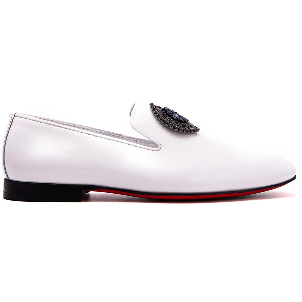 Vinci Leather The Pombe White Patent Leather Dress Slip-on Loafer Shoe