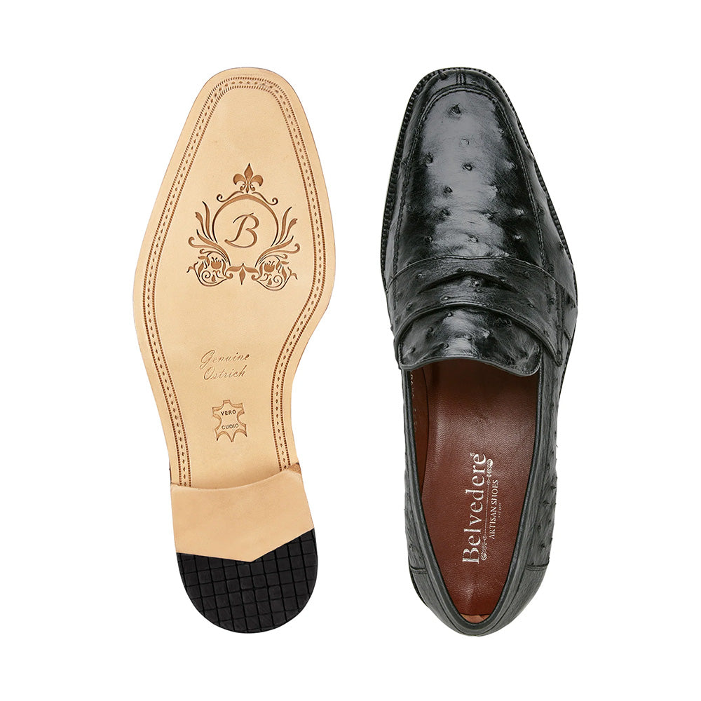 Belvedere Ostrich Penny Loafers Black Size 13
