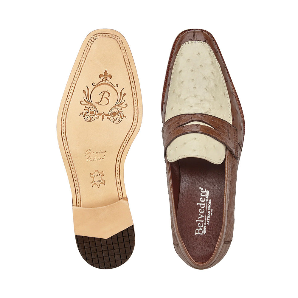 Belvedere Espada Ostrich Penny Loafers Tabac / Bone (2440)