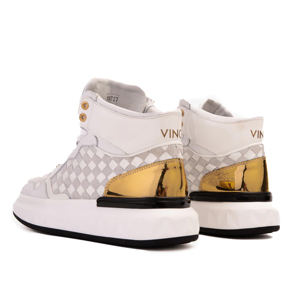 Vinci Leather The Eugene Woven Leather High-Top Sneaker White / Gold