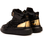 Vinci Leather The Eugene Woven Leather High-Top Sneaker Black / Gold