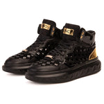 Vinci Leather The Eugene Woven Leather High-Top Sneaker Black / Gold