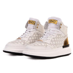 Vinci Leather The Eugene Woven Leather High-Top Sneaker White / Gold
