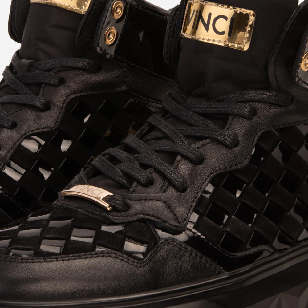 Vinci Leather The Eugene Woven Leather High-Top Sneaker Black / Gold