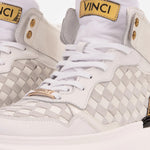 Vinci Leather The Eugene Woven Leather High-Top Sneaker White / Gold