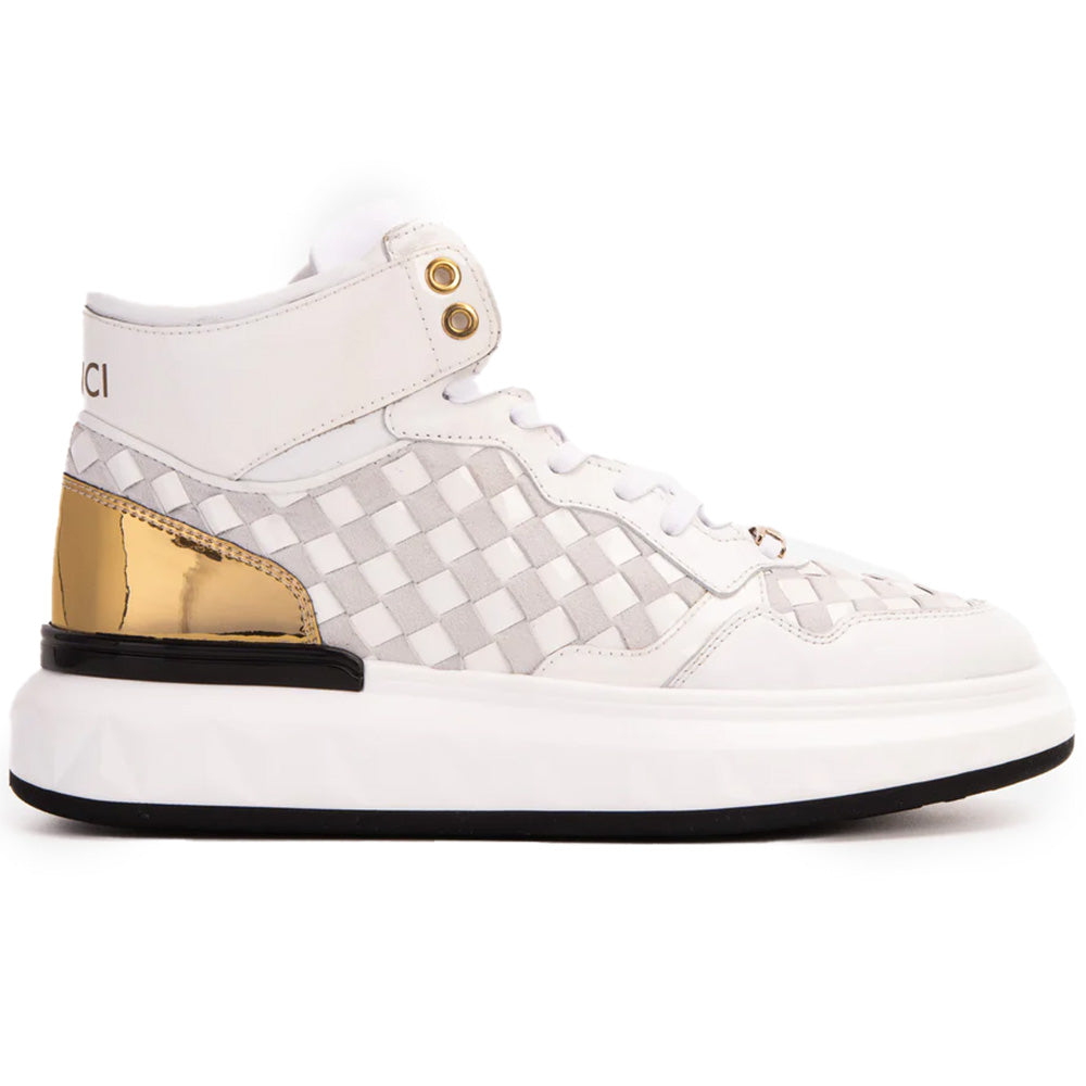 Vinci Leather The Eugene Woven Leather High-Top Sneaker White / Gold