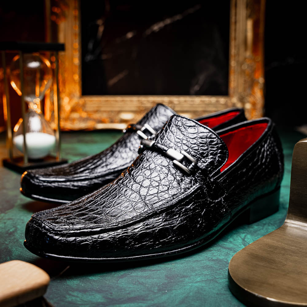 Marco Di Milano Fabro Caiman Crocodile Bit Loafers Black