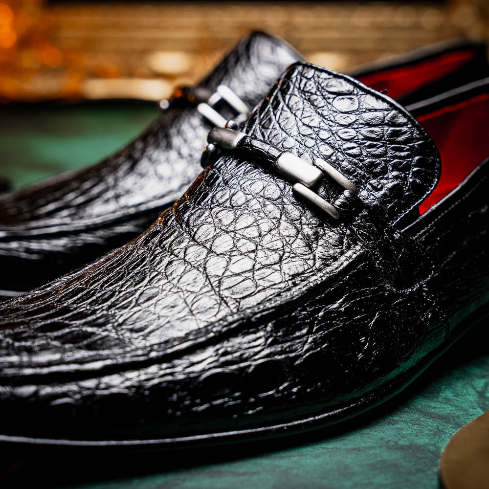 Marco Di Milano Fabro Caiman Crocodile Bit Loafers Black