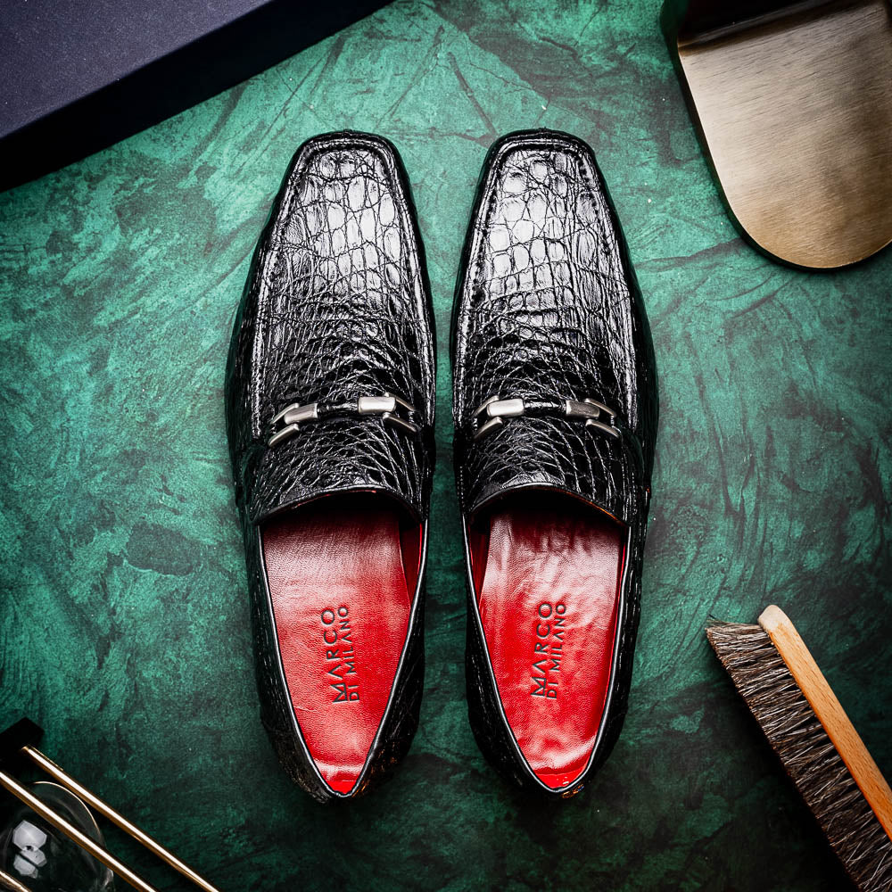 Marco Di Milano Fabro Caiman Crocodile Bit Loafers Black