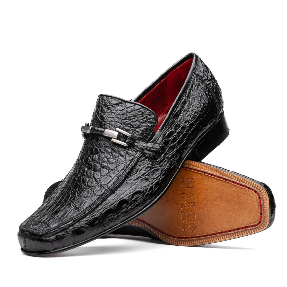 Marco Di Milano Fabro Caiman Crocodile Bit Loafers Black