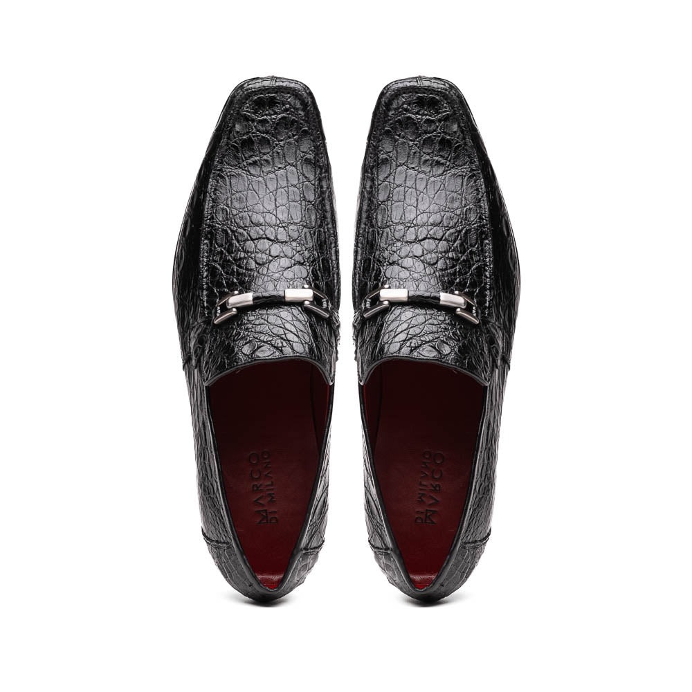 Marco Di Milano Fabro Caiman Crocodile Bit Loafers Black