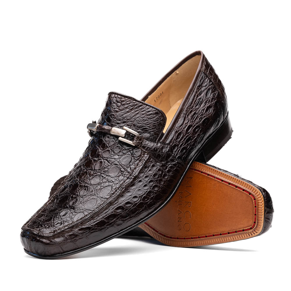 Marco Di Milano Fabro Caiman Crocodile Bit Loafers Brown