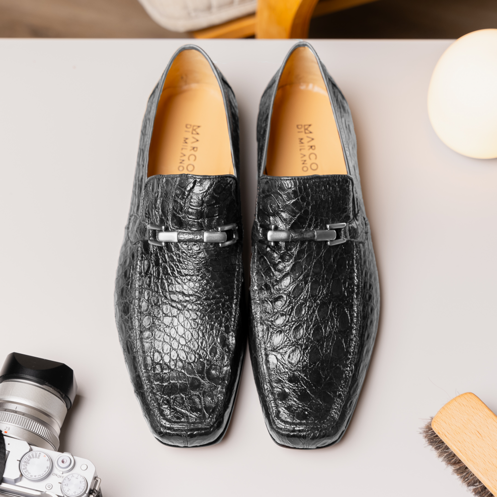 Marco Di Milano Fabro Caiman Crocodile Bit Loafers Grey