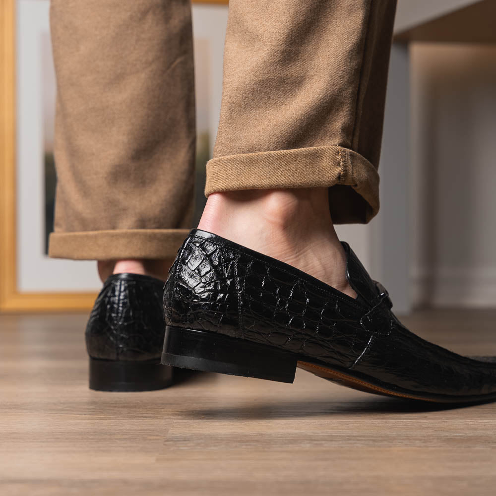 Marco Di Milano Fabro Caiman Crocodile Bit Loafers Black