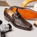 Marco Di Milano Fabro Caiman Crocodile Bit Loafers Brown