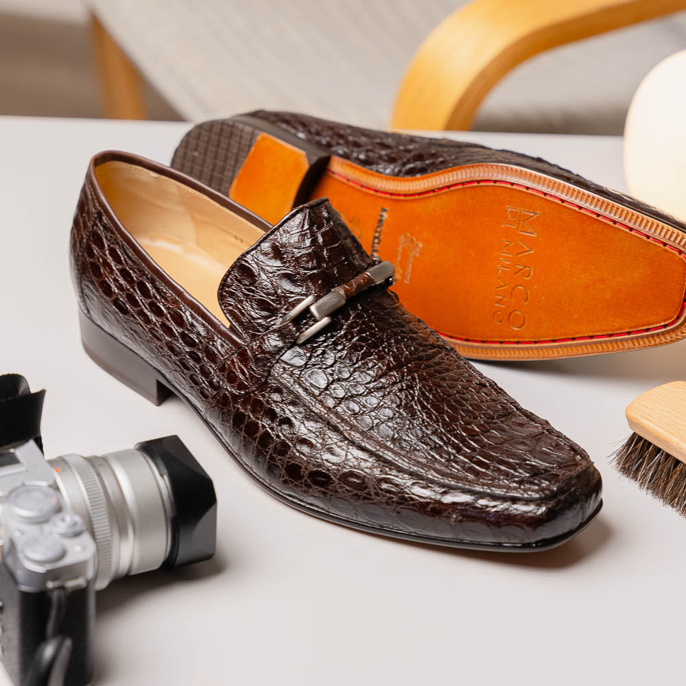 Marco Di Milano Fabro Caiman Crocodile Bit Loafers Brown