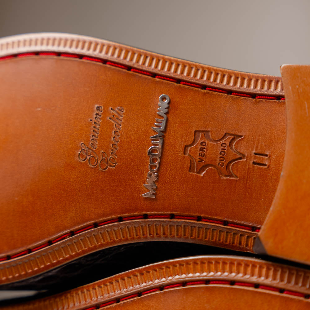 Marco Di Milano Fabro Caiman Crocodile Bit Loafers Brown