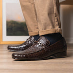 Marco Di Milano Fabro Caiman Crocodile Bit Loafers Brown
