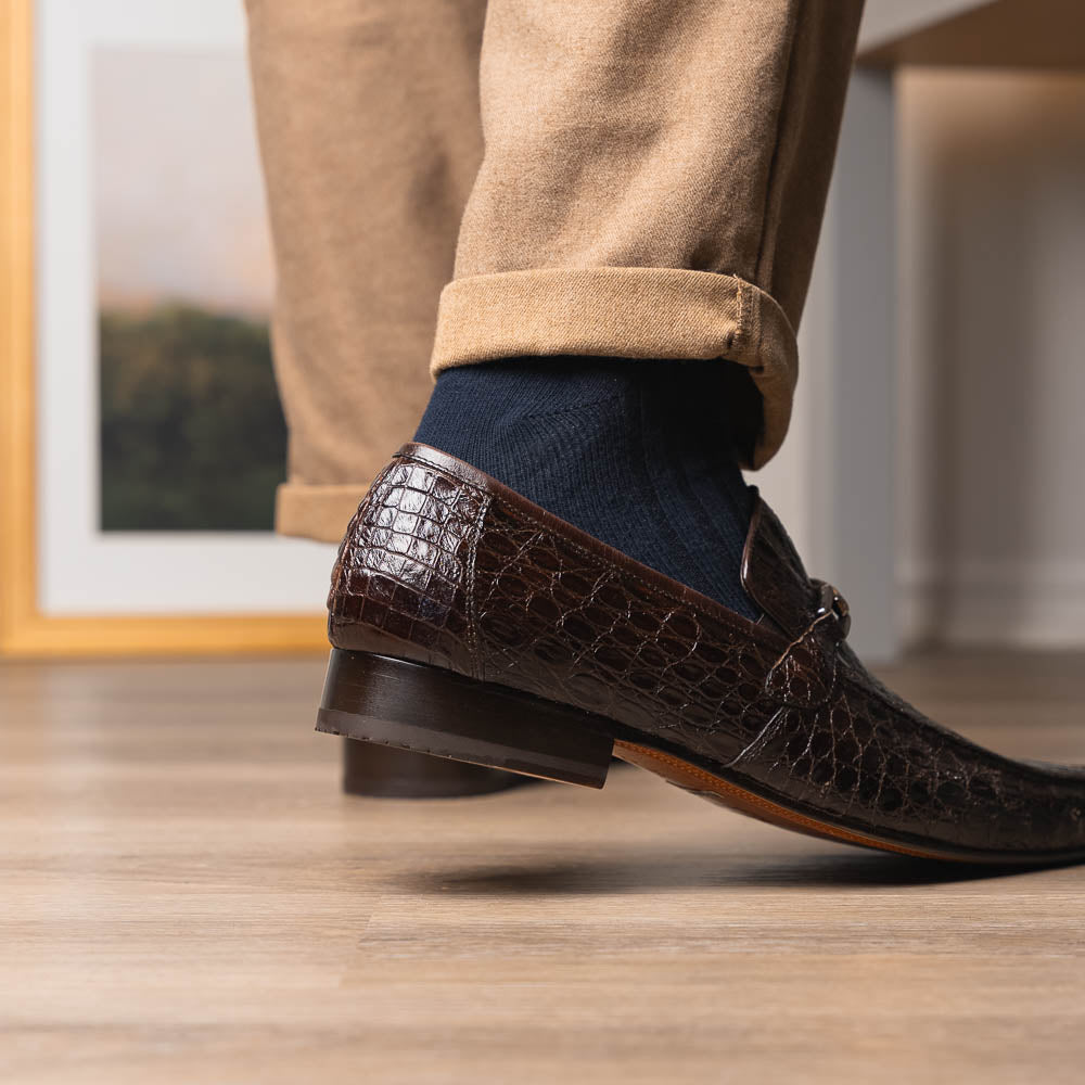 Marco Di Milano Fabro Caiman Crocodile Bit Loafers Brown