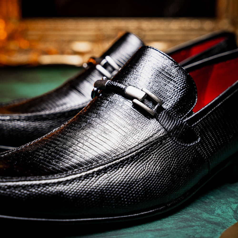 Marco Di Milano Fabro Lizard Bit Loafers Black