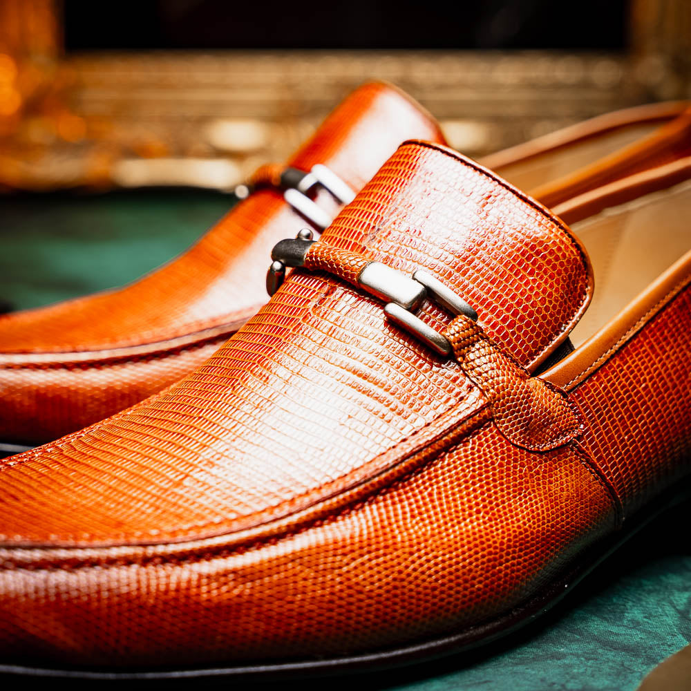 Marco Di Milano Fabro Lizard Bit Loafers Cognac