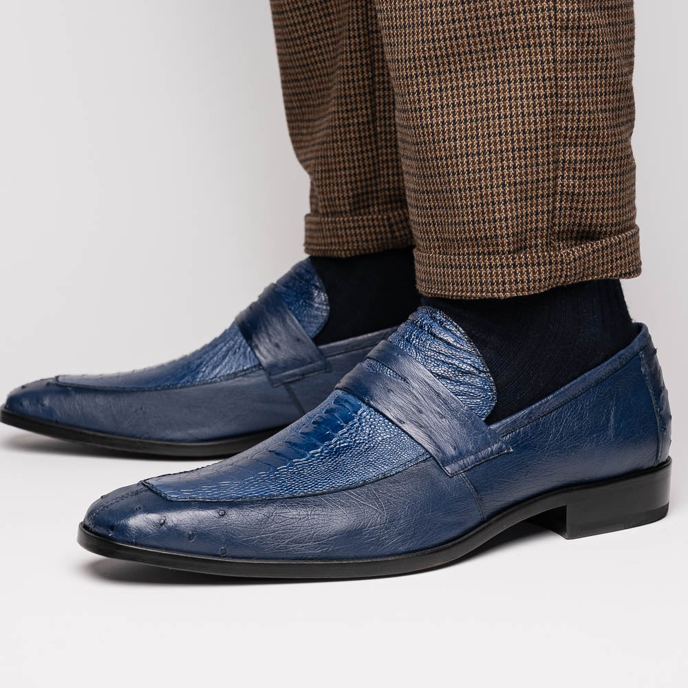 Marco Di Milano Fangio Ostrich Penny Loafers Denim Blue