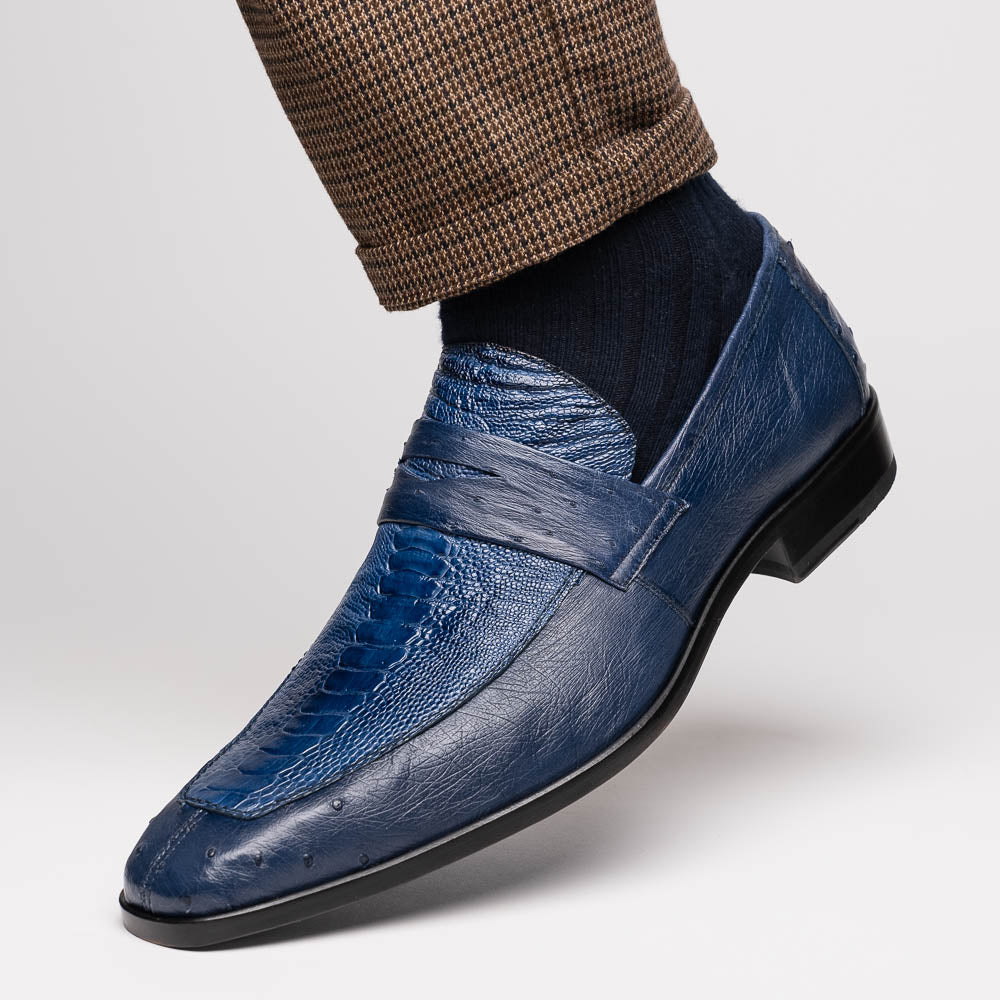 Marco Di Milano Fangio Ostrich Penny Loafers Denim Blue