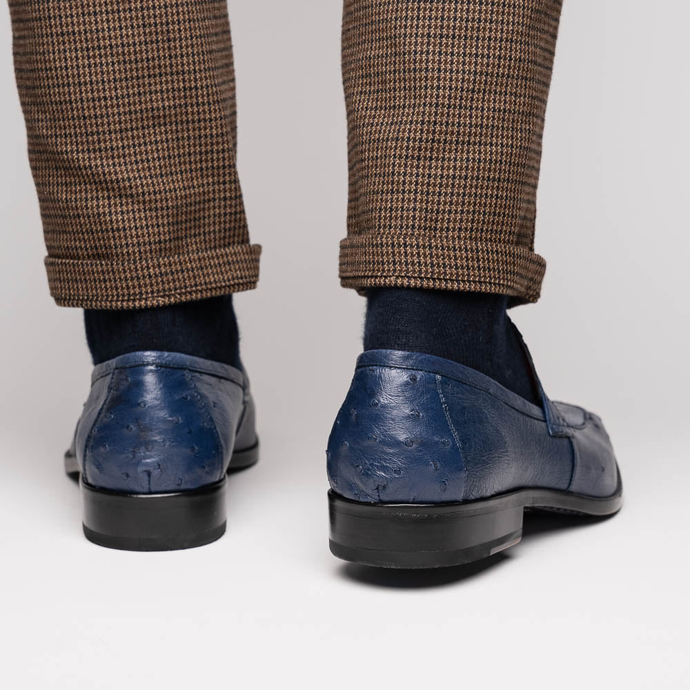 Marco Di Milano Fangio Ostrich Penny Loafers Denim Blue