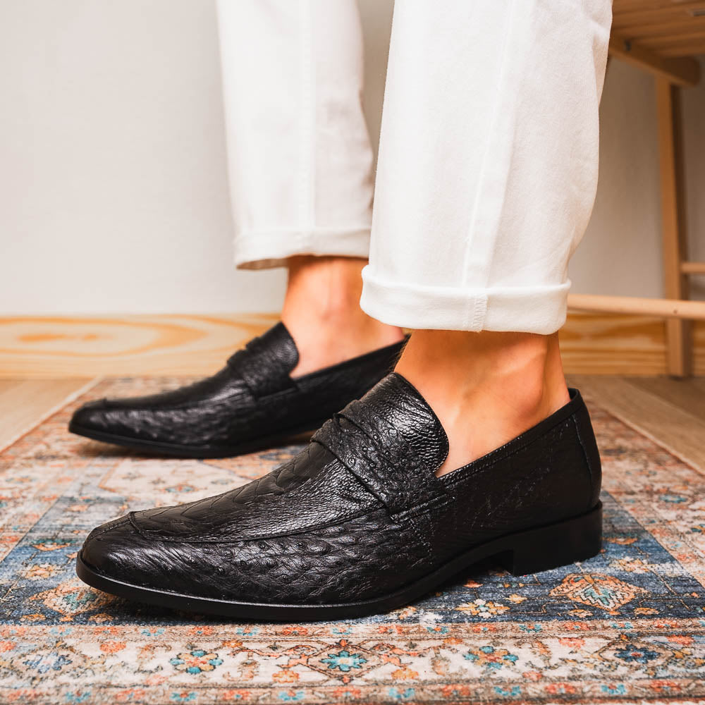 Marco Di Milano Fangio Ostrich Penny Loafer Black