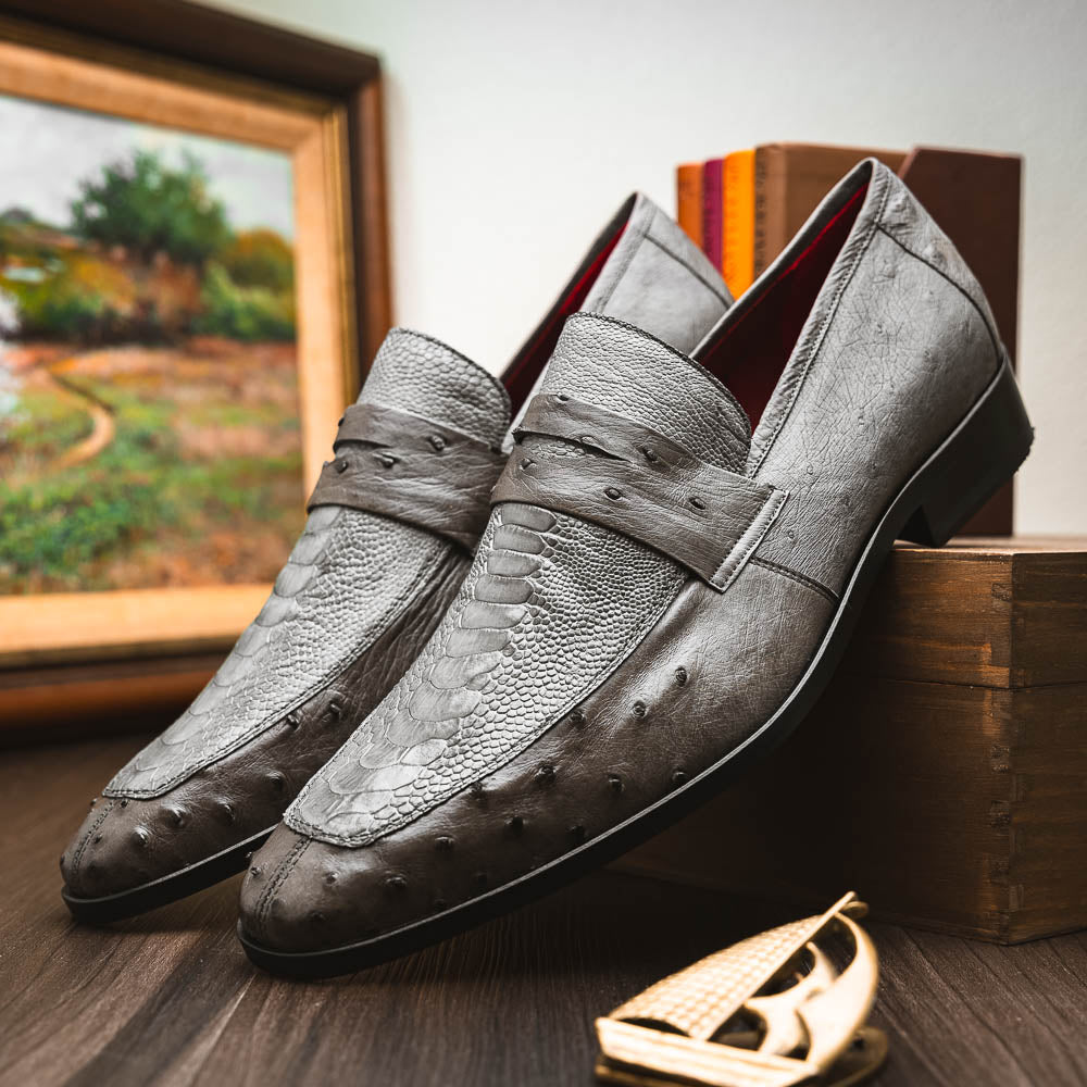 Marco Di Milano Fangio Ostrich Penny Loafer Serpentine Grey