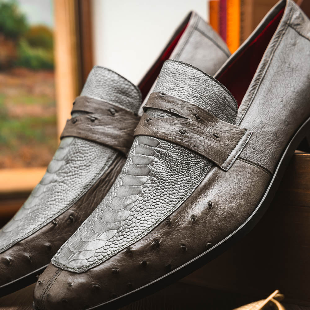 Marco Di Milano Fangio Ostrich Penny Loafer Serpentine Grey