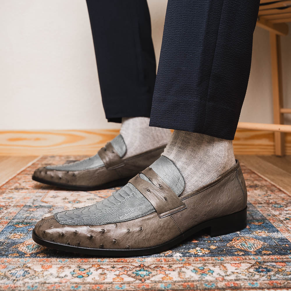 Marco Di Milano Fangio Ostrich Penny Loafer Serpentine Grey