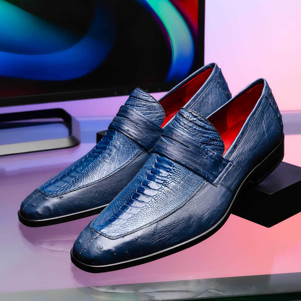 Marco Di Milano Fangio Ostrich Penny Loafers Denim Blue