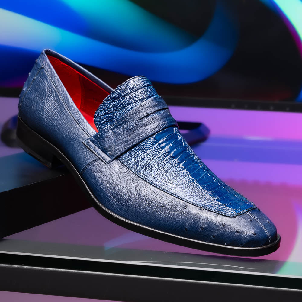 Marco Di Milano Fangio Ostrich Penny Loafers Denim Blue