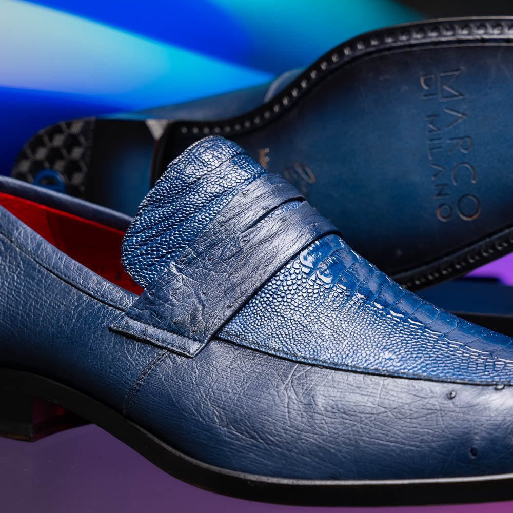 Marco Di Milano Fangio Ostrich Penny Loafers Denim Blue