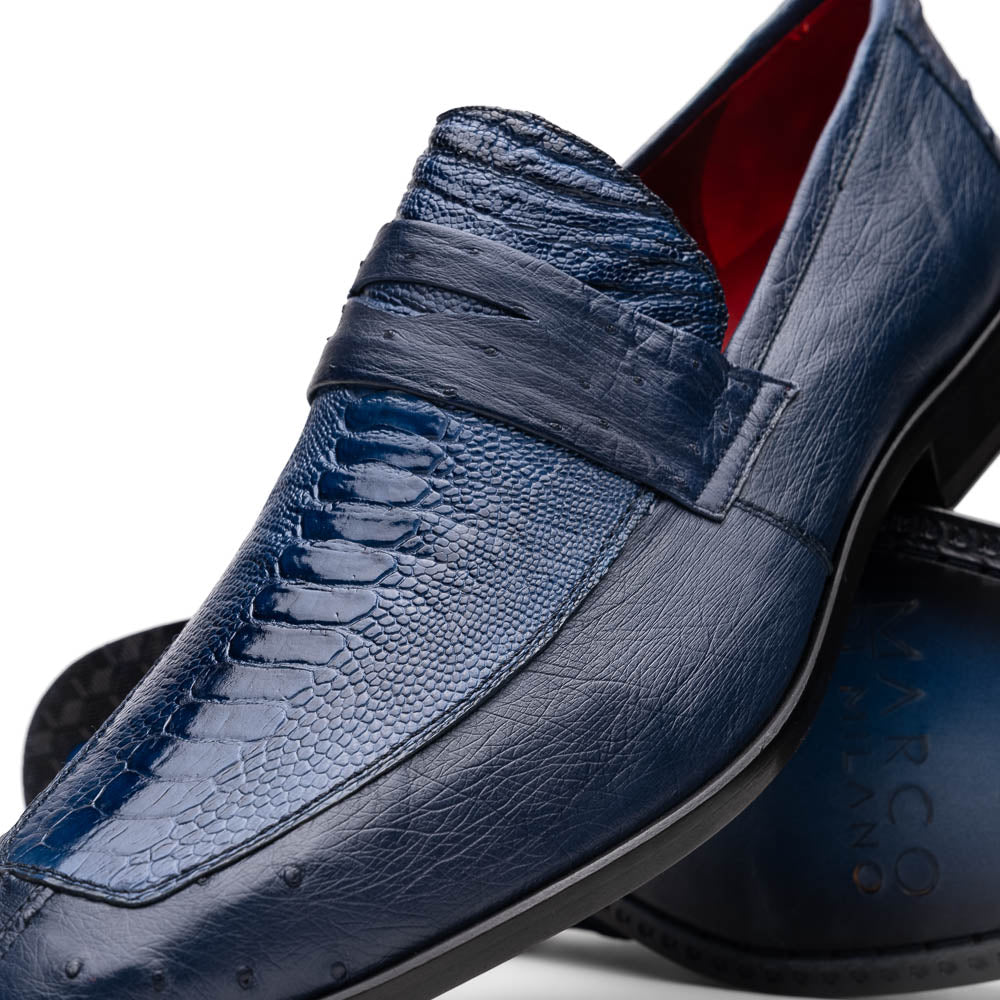 Marco Di Milano Fangio Ostrich Penny Loafers Denim Blue