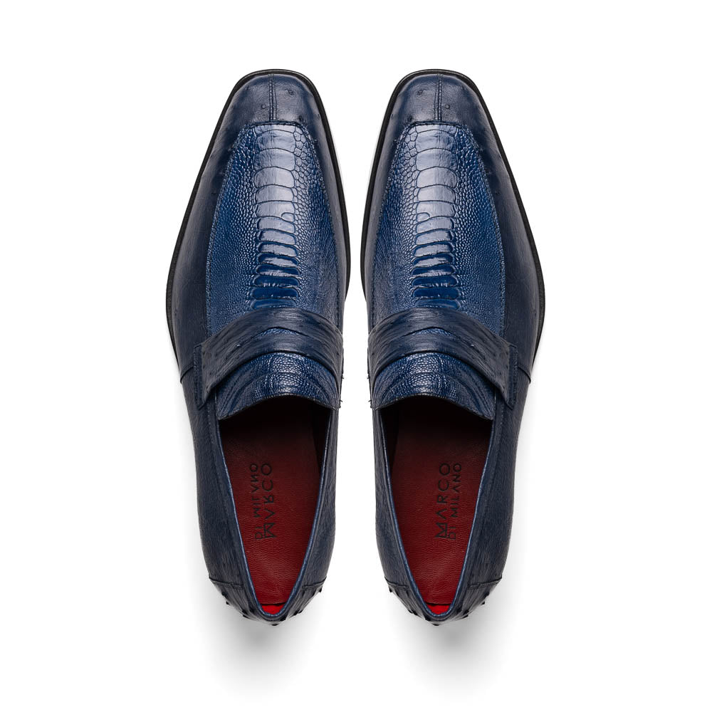 Marco Di Milano Fangio Ostrich Penny Loafers Denim Blue