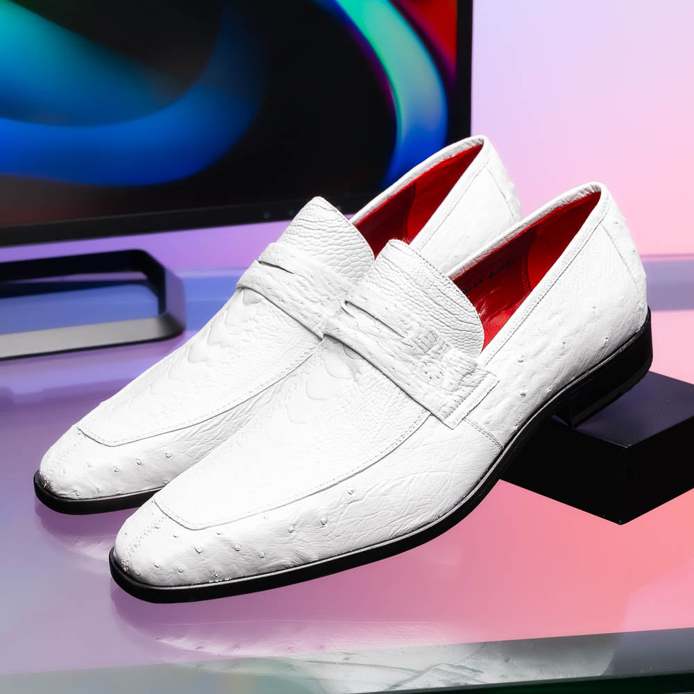 Marco Di Milano Fangio Ostrich Penny Loafers White